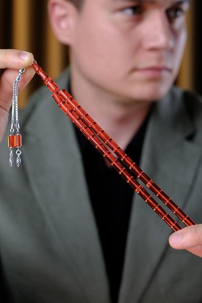dergah tesbih Silver Design Fire-I Crimping Amber Orange Cut Prayer Beads