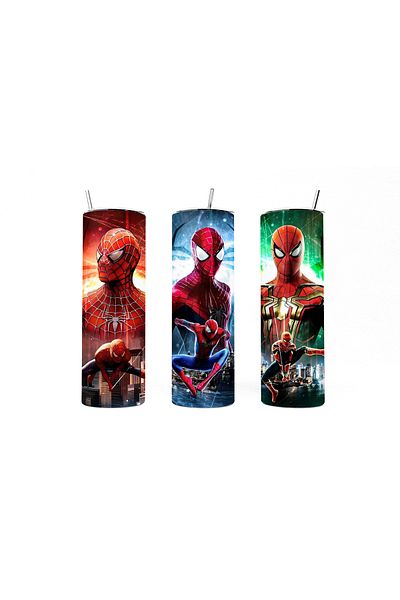 MECKSA Marvel Spiderman Design Tumbler Straight Tumbler double Wall Insulated Tumbler with Straw 20 oz