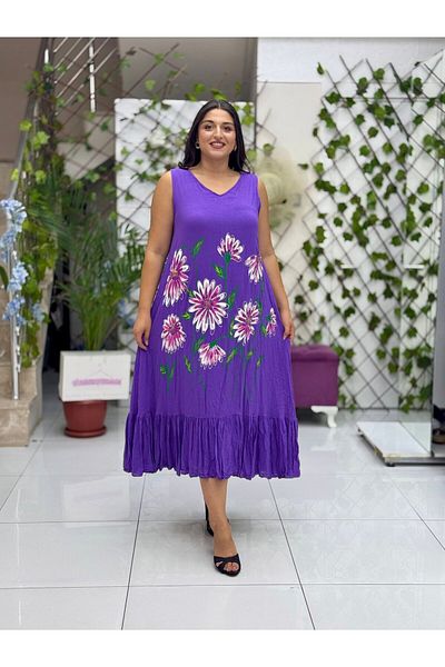 Punta Otantik Vl3040 Sleeveless Floral Printed Voile Dress Purple
