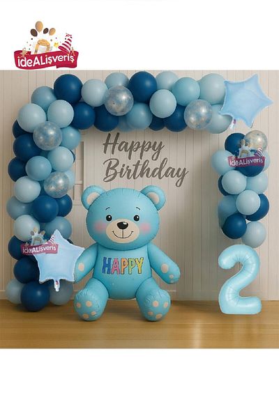 Bkmc Blue Age Teddy Bear Foil Balloon Birthday Party Set Ornament for Boys