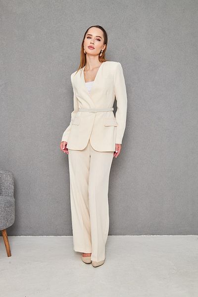LOVELF Belted V-Neck Suit Beige