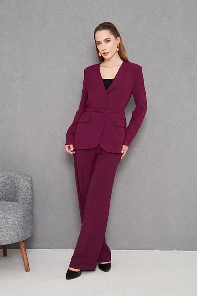 LOVELF Belted V-Neck Suit Plum