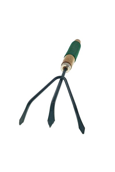OEM Mini grebla de gradina cu 3 brate, 305mm lungime, din otel, verde