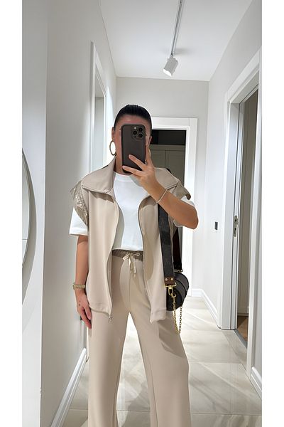 TLG GİYİM Women's Vest Pants Suit Waist Elastic Zipper Vest Stylish Bottom-Top Suit