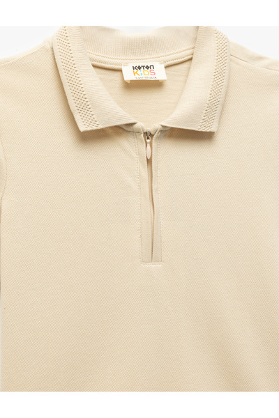 Koton Cotton Zipper Detailed Short Sleeve Polo Neck T-Shirt