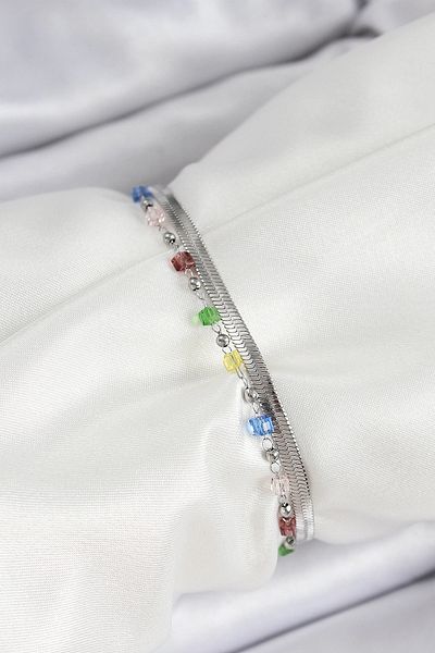 shopwave 316L Steel Silver Color Mixed Color Crystal Stone Women's Bracelet