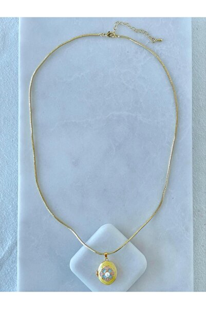 Seda Bijuteri Altın Kaplama İncili Çiçek Model Kapaklı Kolye Sarı