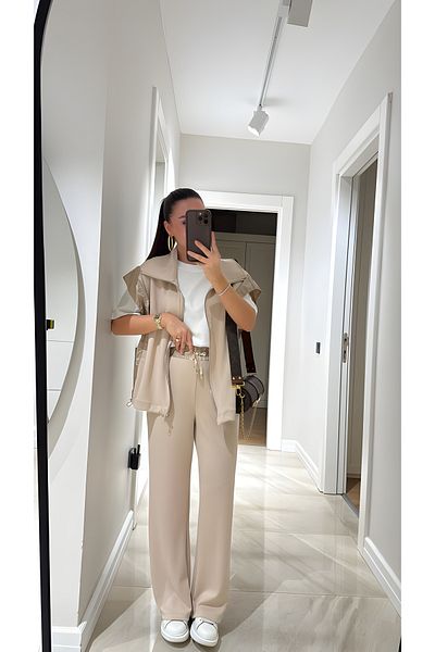 TLG GİYİM Women's Vest Pants Suit Waist Elastic Zipper Vest Stylish Bottom-Top Suit