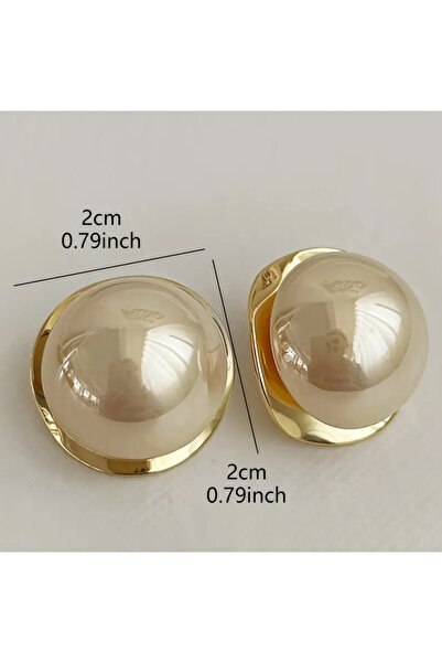 Chic Charms Altın Renk Yuvarlak Üstü Krem Büyük İncili Sabit Küpeler