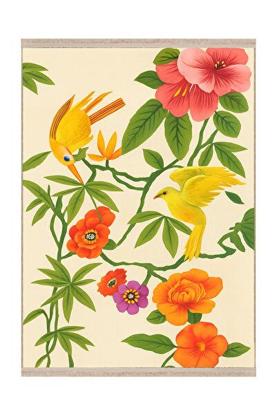 Rugs Modern Halı سجادة MOSSO متعددة الألوان بنمط الزهور والطيور المنسوجة، سجا...