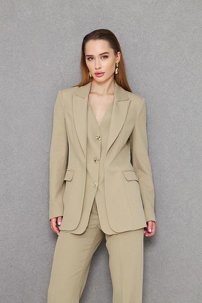 LOVELF Vest Look 3 Gold Button Suit Khaki