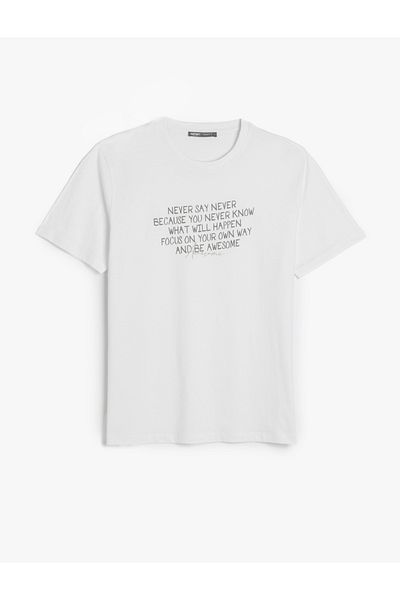 Koton Tricou cu mânecă scurtă din bumbac, cu croiala normală, cu decolteu, cu slogan imprimat