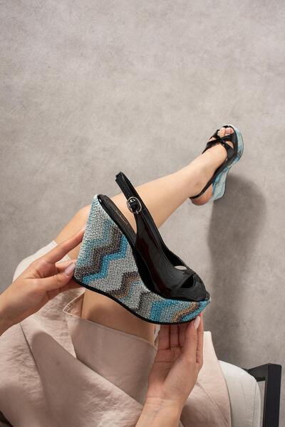 Modanizm Mulan Blue Wedge Heeled Sandals