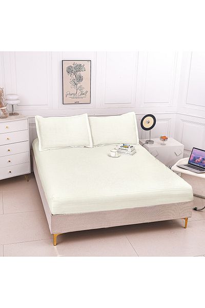 CHIRASO CHIRASO Bed Cover Set, Thin Damask, 180x200+30 cm and 2 Pillowcases 52x75 cm, Cream White