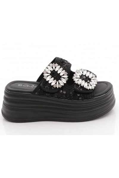 Guja 25Y405-2 Women's High Sole Stone Double Tape Velcro Adjustable Slippers