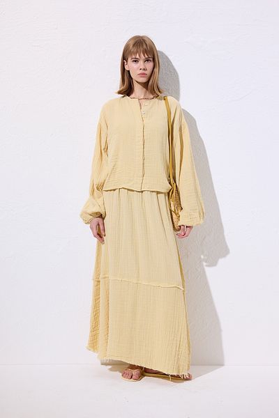 Manuka Muslin Fold Wide Skirt Yellow
