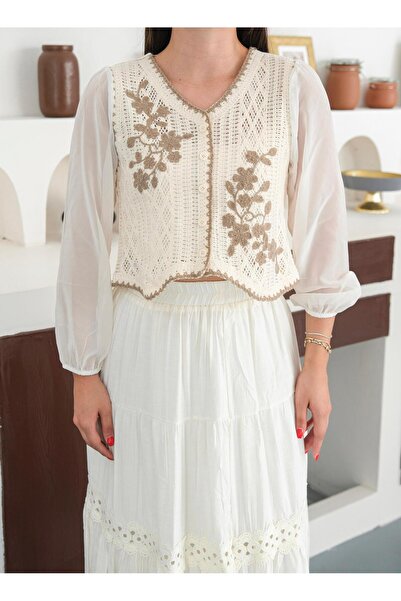 Elenova Nakış İşlemeli Transparan Bluz