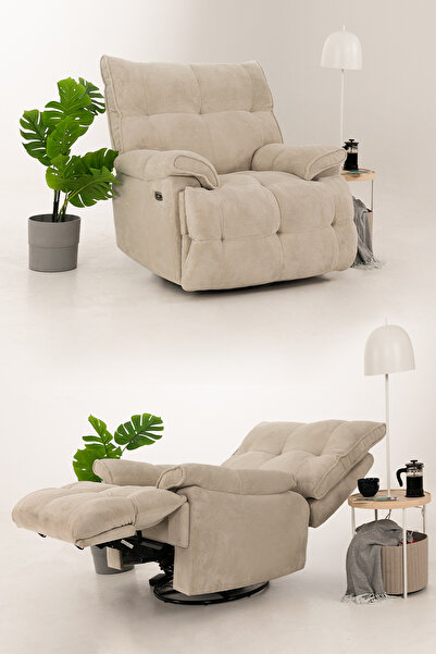 Eymense Soft Elektrik Mekanizmalı Tv Baba Koltuğu Sallanır Krem