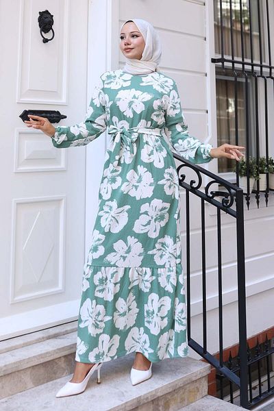 benguen Φόρεμα Hijab με λουλούδια Mint Green 4907