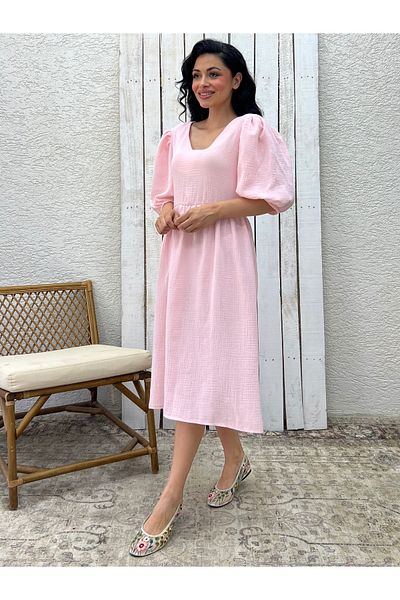 KÜÇÜĞÜM BUTİK Powder V-Neck Muslin Dress