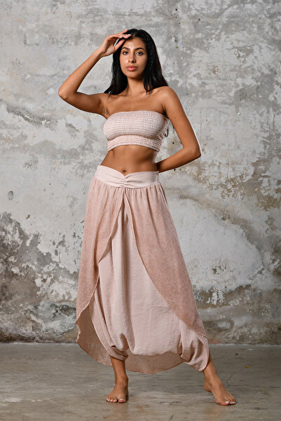 MODA Zhenabia Gaia Şalvar Kadın Otantik Beli Lastikli Yırtmaçlı Salaş Etek Bo...