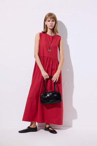 Manuka Belt Adjustable Poplin Dress Red