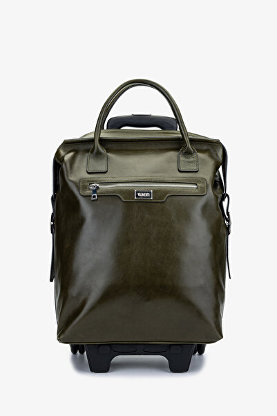 Valmenti Unisex Hakiki Deri Yeşil Valiz