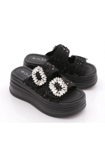 Guja 25Y405-2 Women's High Sole Stone Double Tape Velcro Adjustable Slippers
