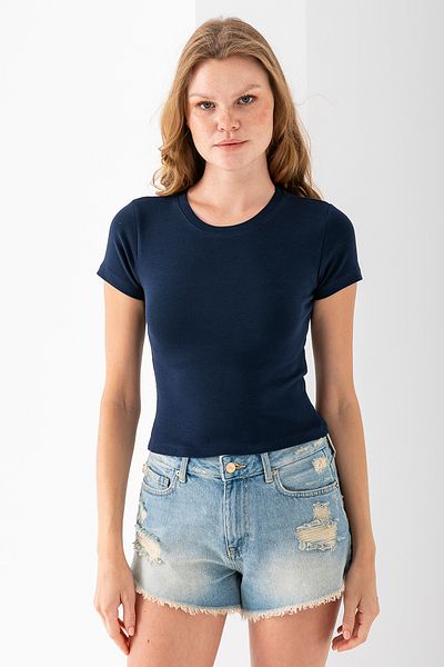 GİYSA Women's Crew Neck Cotton Basic Body Navy Blue - 25873