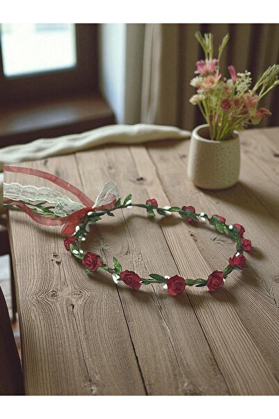 BlueBlossom تاج مصنوع يدويًا على شكل زهرة الورد الأحمر