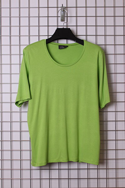 YXL COLLECTION Γυναικεία μπλούζα μεγάλου μεγέθους 2 πακέτο πράσινο-βενζίνη βισκόζη Lycra Basic T-shirt Βαμβακερή μπλούζα