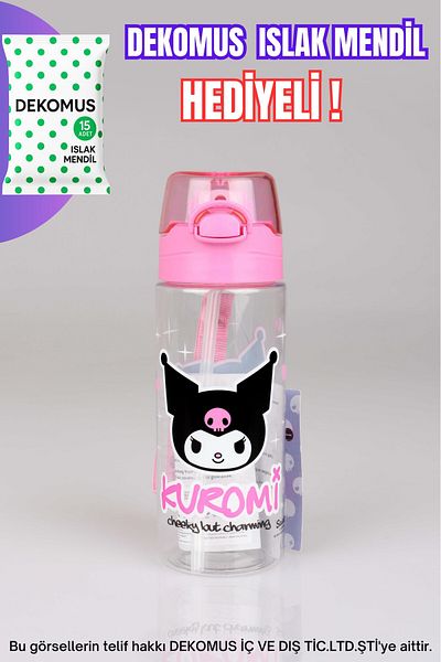 kuromi New Season Licensed Kuromi Tritan Bottle with Dekomus 500 ml "With Wet Wipes as a Gift"