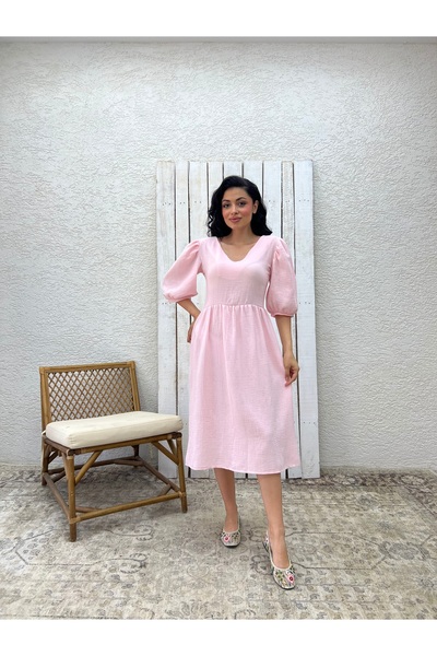 KÜÇÜĞÜM BUTİK Powder V-Neck Muslin Dress