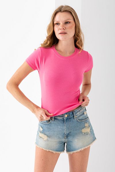 GİYSA Women's Crew Neck Cotton Basic Body Pink - 25873