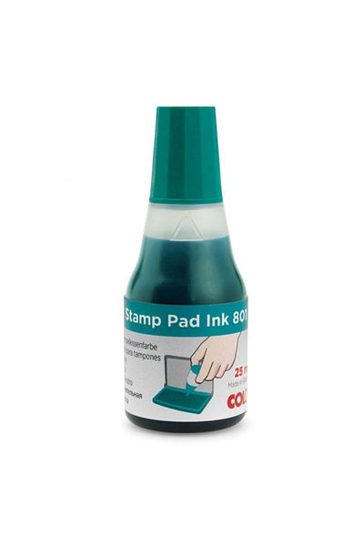 OEM Colop, Stamp Pad Ink 25 ml Green, Water Based Non‑toxic Refill, Document‑proof, 801 Series