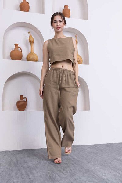MOSRANİC Women's Coffee Shorts Pants Blouse 3 Piece Set Msc244