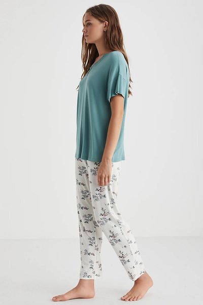 Catherine's Women's Green Lace Collar Pajamas Set – Viscose, Short Sleeve, Summer C9T0N72