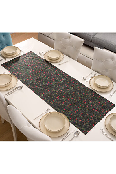 kesenegore Runner dreptunghiular negru cu model de cireșe decorativ din bumba...