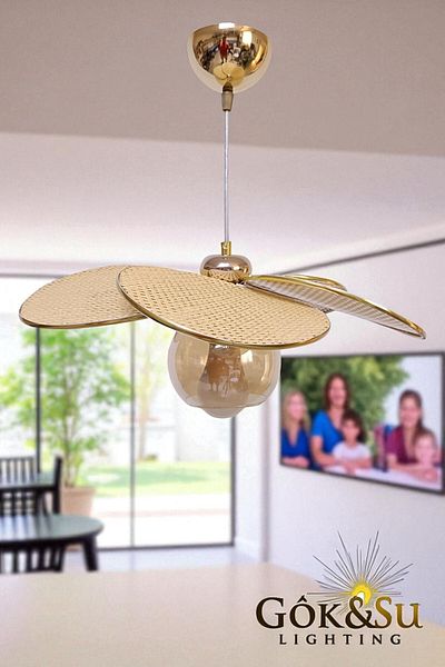 Göksu Lighting Rattan Propeller Model Pendant Lamp Chandelier Living Room Hall Entrance Kitchen