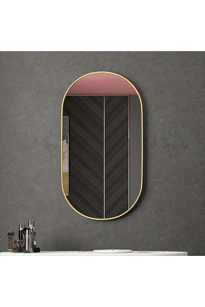 DEC11 Oval mirrors, size 70*140 cm, gold frame, can be hung vertically or horizontally.