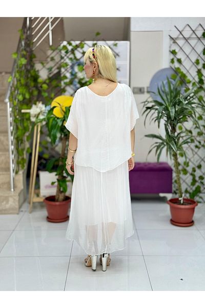 Punta Otantik Nc1025 Italian Chest Floral Silk Dress White