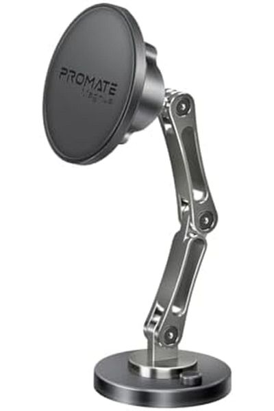 Promate Magnetic Adhesive Car Mount for Dashboard or Windshield, Adjustable Height, 360° Rotation,