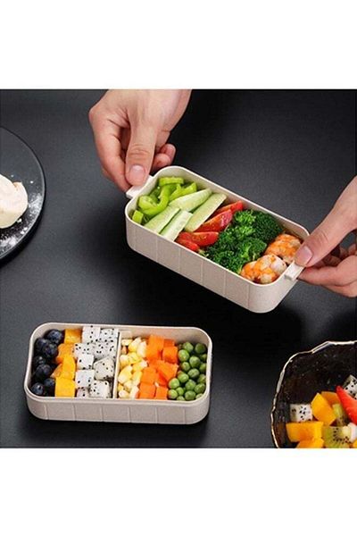 COOYA Beige Bento Lunch Box for Kids,2-Compartment BPA-Free&Leak-Proof Food Container