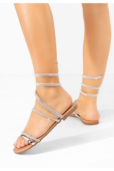 B T Shoes Sandale cu pietricele Navoria argintii
