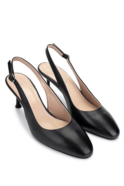 Tamer Tanca Women's Genuine Leather Black Leather Heeled Shoes