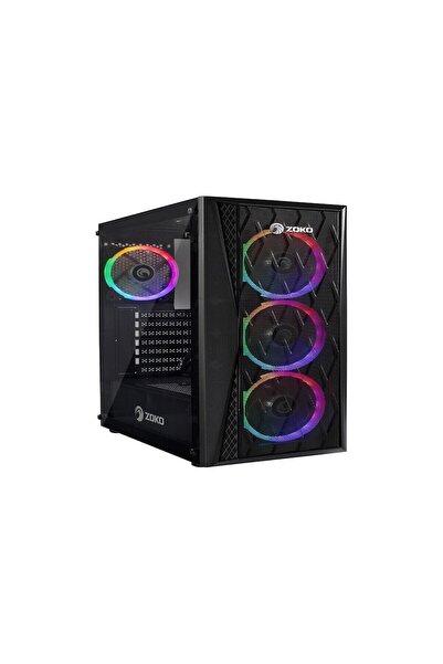zoko MELODY 4x12cm Auto Rainbow Fanlı Temper Cam Mesh Panel 600w Gaming Bilgisayar Kasası
