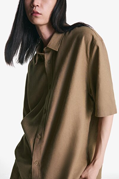 Bershka Kısa kollu keten karışımlı gömlek