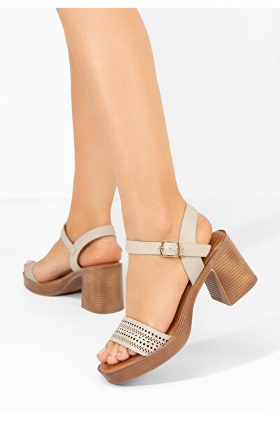 B T Shoes Sandale cu toc gros Viena bej