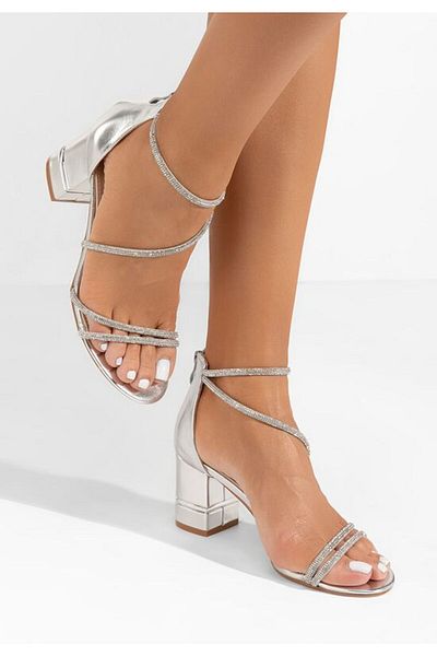 B T Shoes Sandale cu toc gros Kathey argintii