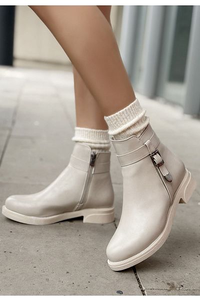 CONAHOME Wiota Beige Leather Heeled Boots